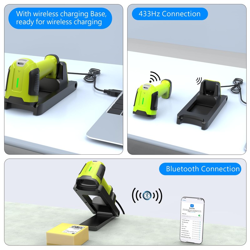 Symcode Wireless Barcode Scanner with Charging Base, 433MHz and Bluetooth
