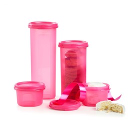 Tupperware Modular Mates MM Round Containers Set of 4 Sizes in Pink, 10167430000