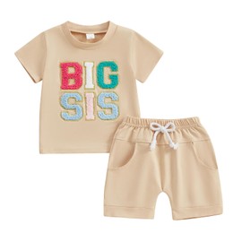 Toddler Baby Boy Girl Clothes Big Sister/Brother Little Sister/Brother Matching Outfits Summer Shorts Sets (Big Sis, 18-24 Months)
