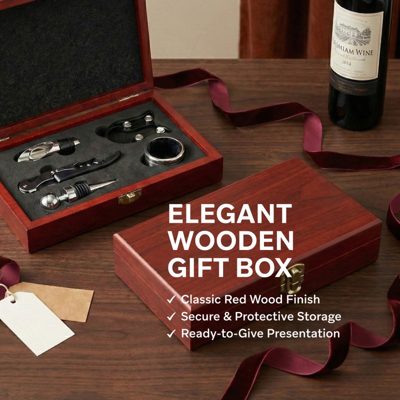 5-Piece Wine Opener Gift Set with Wooden Box, Premium Stainless
