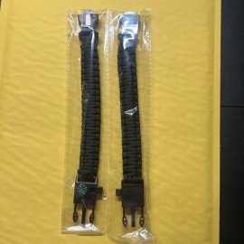 Survival General (2)Black Paracord Bracelet Compass Fire Starter Emergency Knife Whistle Survival