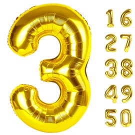 40 Inch Gold Balloon Number 3 Balloon,Number Balloons Gold Big Giant Jumbo Number 3 Foil Mylar Balloons for 13th Birthday Party Anniversary Events,Wedding Anniversary Party Decorations