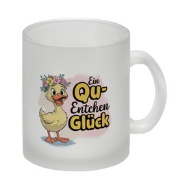 Gelbe Ente Glas Tasse - Ein Qu-ENTCHEN Glück Lustige Tasse für Kaffeeliebhaber mit Spruch