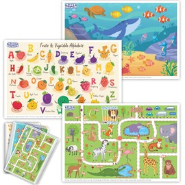 Paquete de 40 manteles individuales desechables impermeables para bebé, manteles individuales para niños pequeños, manteles individuales para mesa de comedor, restaurantes y viajes (tema acuario
