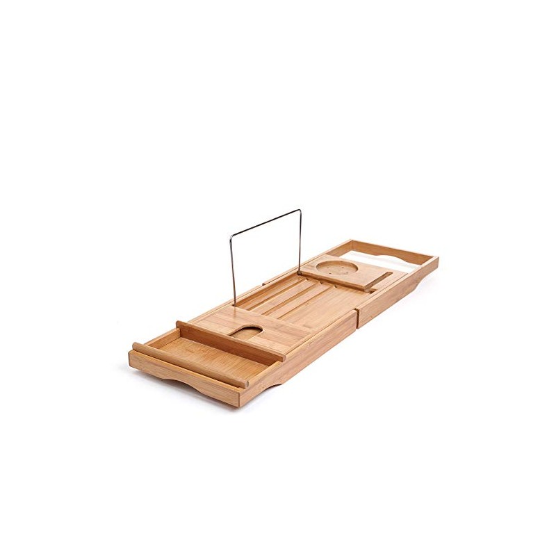 LEGENDARY-YES Natural Bamboo Bathtub Caddy with Extendable Sides Book Tablet