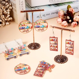 Beadthoven DIY 5 Pairs Book Dangle Earrings Making Kit Boho Resin Charms with Earring Hooks Earring Back Car Pencil Bookshelf Earring Pendants for Jewelry Making Crafts Teacher School Graduation Gifts