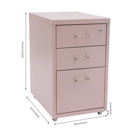 trggvvrt 3-Layer Pink Vertical File Cabinet, Rolling Office Drawers, Metal File Cabinet Office Organization and Storage, Freestanding File Cabinet with Lock with 4 Wheels for Home Office