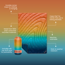Rumpl Original Puffy Blanket - Warm Puffy Camping Blanket, 100% Recycled Polyester Insulation, Lightweight, Packable, Water-Resistant, Outdoor Puffer Blanket, 84"x80", Cascade Fade