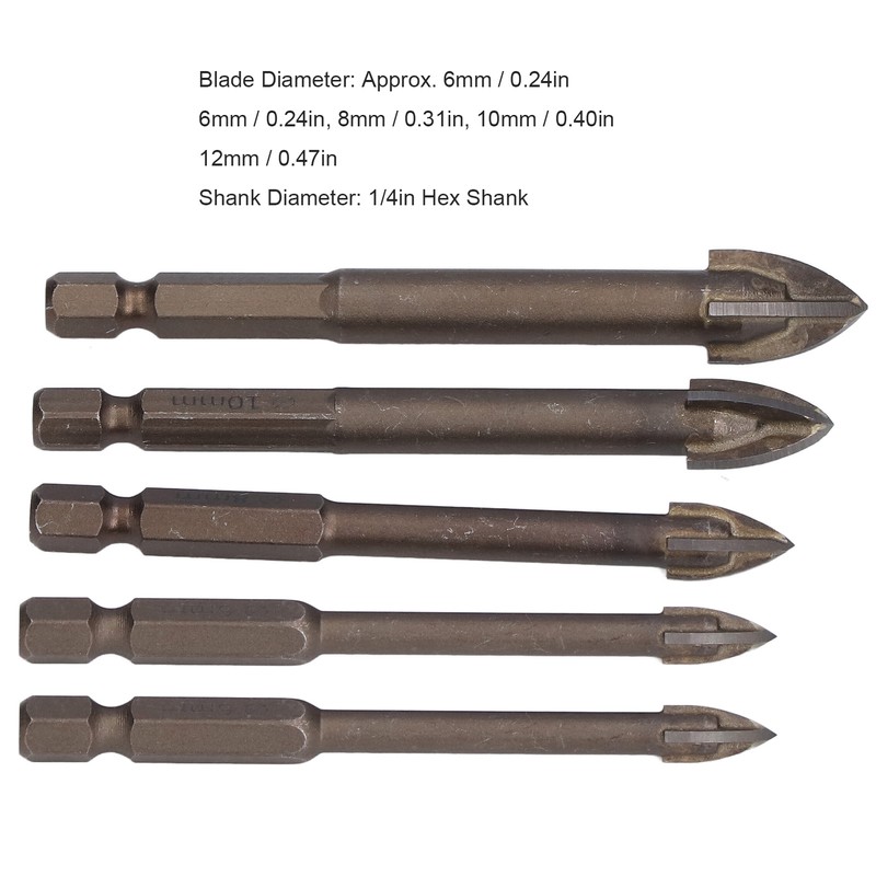5Pcs Cross Tile Drill Bit Carbide Hex Shank Drills Bits