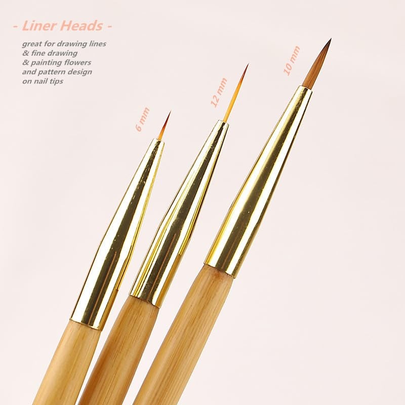 KLDKUST 3 Pcs Nail Drawing Brushes, Dual End Nail Art