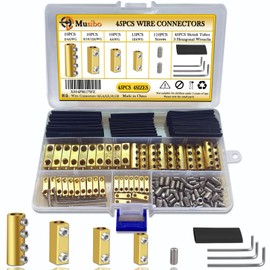 45pcs 2, 4, 6, 8, 10, 12AWG Wire Connectors, Quick Wiring Connection Terminal, Circuit Connector Wire Connector with Screws, Heat Shrink Tubes & Wrench, for household appliances and the power industry