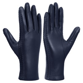 GSG SINCE 1998 Womens Winter Gloves Touchscreen Genuine Leather Gloves Wool Lined Warm Driving Gloves Sheepskin Navy Blue Medium