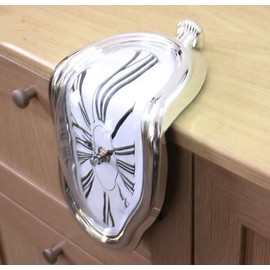 Leverde Dali Soft Clock, Interior Clock, 90°, Crooked, Art Clock, Stylish, Idea Goods, Silver