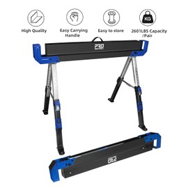 Prostormer Saw Horses 2 Pack Folding, Portable Heavy Duty Sawhorse with 2601 lbs Weight Capacity Per Pair, Adjustable Legs, Easy Carry Handle - Ideal for Home, Garage, and DIY Projects