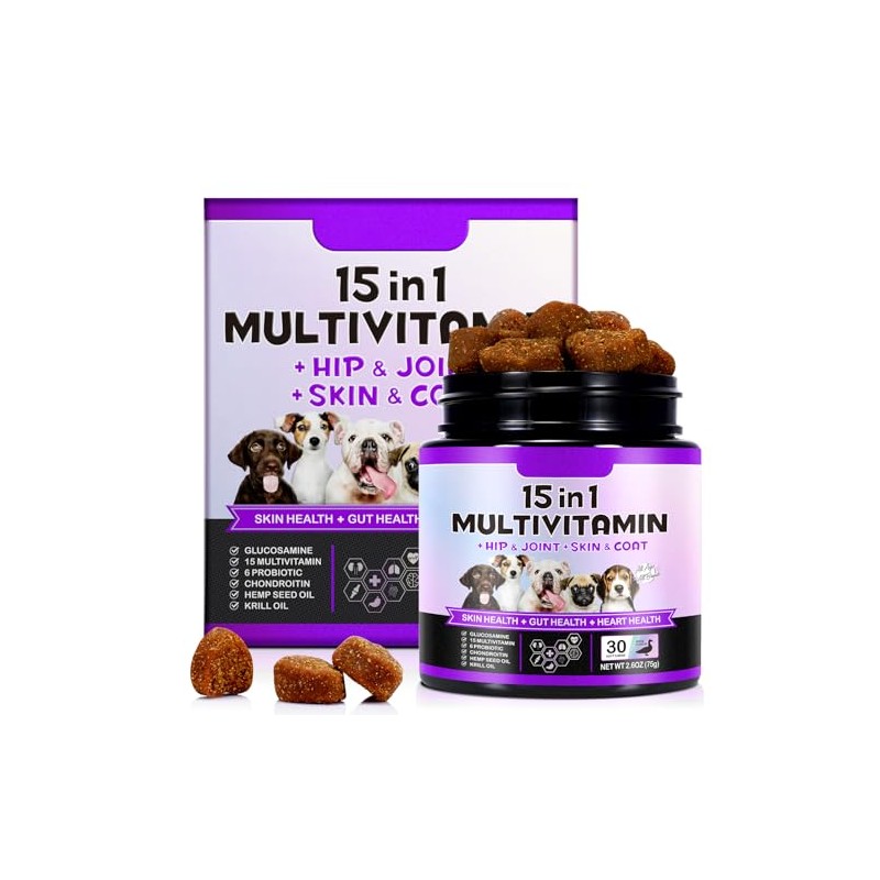 15-in-1 Dog Vitamins & Supplements,Pet 30 chews, Dog Multivitamin Chewable