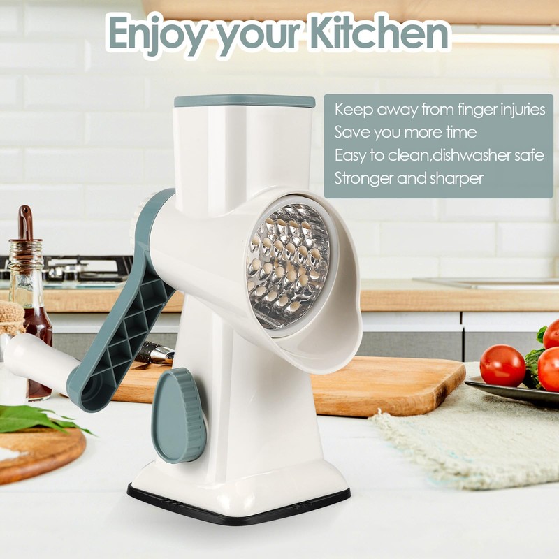 Dreamhigh Cheese Grater with Crank, Vegetable Cutter, 3 Stainless Steel