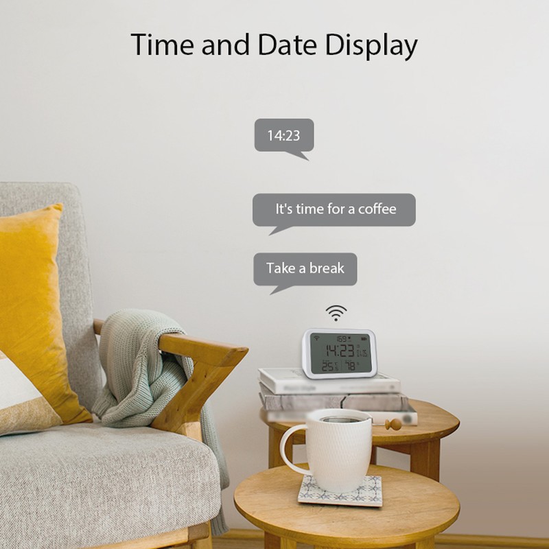 Tuya WiFi Temperature Humidity Light Detection Alarm Clock 4 In