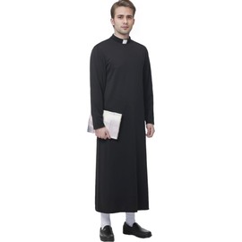 ANDHOM Unisex Cassocks Pulpit Robes Clergy Vestments Pastor Bishop Costume with Tab Insert Collar