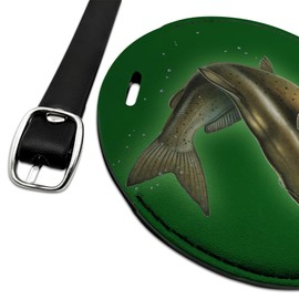 Catfish Fishing 3 Round Leather Luggage Card Suitcase Carry-On ID Tag