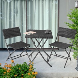 NUU GARDEN Patio Set for 2 Folding Bistro Set Outdoor, Weather-Resistant PP Rattan Small Patio Table and Chairs, 3 Piece Folding Patio Furniture Set, Black