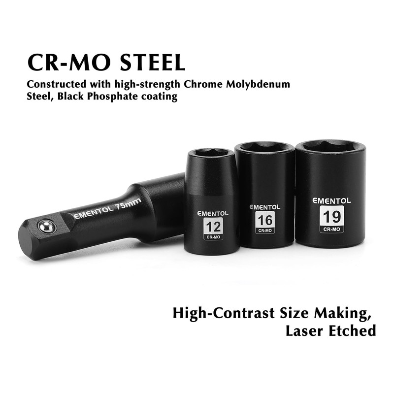 EMENTOL 30PCS 1/2" Drive Standard Impact Socket Set, CR-MO, Metric,
