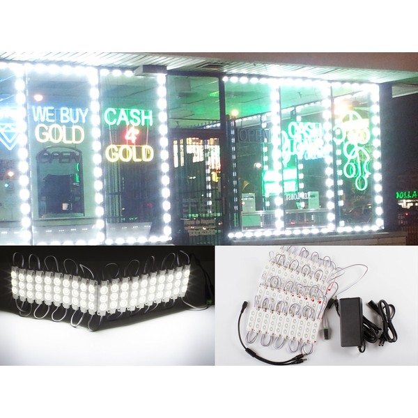 Storefront LED Window Light, 40 feet Pure White Brightest 5630 Modules for Decorative Business Attraction with UL 12v AC Power Adapter Package