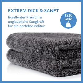 Carbigo® 1200 GSM Profi Mikrofasertuch – Extrem saugstark & Ultra weich – Innovative Twisted Microfaser – Fusselfreies Trockentuch zur Reinigung von Auto & Motorrad – Microfasertuch Auto groß 80x50cm