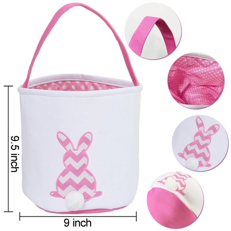 GugnRyAc 3 Pcs Easter Bunny Basket - Canvas Cotton Easter