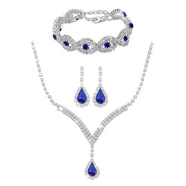 TTPSRY Set of 3 Jewellery Set Necklace Earrings Bracelets with Zirconia Silver Chain with Pendant Women's Jewellery Set Bridal Jewellery High Quality Gift for Girls Women, Copper, No Gemstone