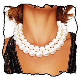 Evlry Boho Pearl Choker Necklace Multilayer White Pearl Chunky Necklace Bridal Wedding for Women, Plastic, No Gemstone