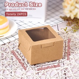 Magibeads 24Pcs Paper Cookie Boxes with Square Window Small Bakery Boxes Brown Mini Treat Boxes Dessert Boxes for Cookie Packaging Party Favor Small Business 4 x 4 x 2.5 Inches