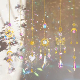 6 Pieces Colorful Crystals Suncatcher Hanging for Window, Sun Catcher with Chain Pendant Ornament Crystal Balls for Garden Christmas Tree Wedding Party Patio Backyard Car Home Indoor