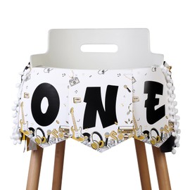 Balterever Notorious One High Chair Banner for Boys Black and Gold Notorious One Birthday Decorations Hip Hop 1st Birthday Party Decoration for The Big One 1st Birthday Party Decorations