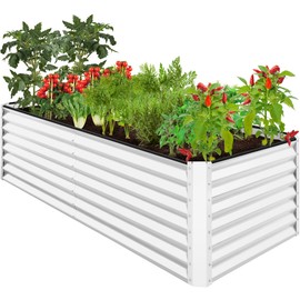 Best Choice Products 8x4x2ft Outdoor Metal Raised Garden Bed, Deep Root Planter Box for Vegetables, Flowers, Herbs, and Succulents w/ 478 Gallon Capacity - White