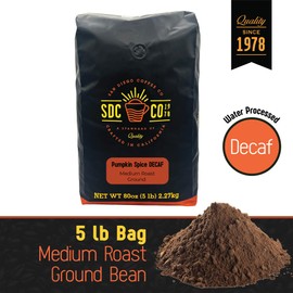 San Diego Coffee DECAF Pumpkin Spice, Medium Roast, Ground Coffee, 5-Pound Bag Café descafeinado molido tostado