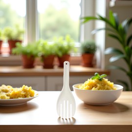 1 Pc White Jumbo Large Plastic Rice Paddle Spatula Scoop Fork-Like, Serving Spoons，Rice and Potato Servers Serving Utensils(10.63" (27 cm)) Long