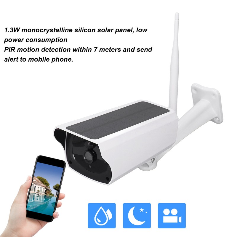 Solar Powered Security Camera 1080P 2MP Night Vision PIR Motion