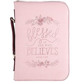 Luke 1:45 Blessed is She Bible Cover - Pink Imitation Leather, Multiple Sizes