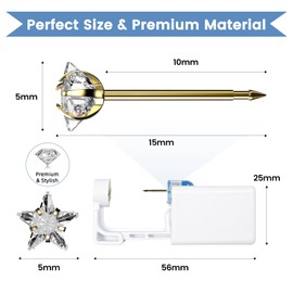 Nunpag 12 Pcs Ear Piercing Kit Disposable Ear Piercing Gun Kit with 4 Pcs 5 Prong Setting Cubic Zirconia White Star Earrings Stud 316L Stainless Steel Easy to Use Self Ear Piercer Gun Kit Tool Gold