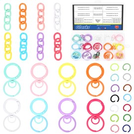 Glarks 68pcs 41mm Round Keychain Clip Kit, 16pcs 8 Colors Round Carabiner Clip with Loop, 32pcs Key Ring with Chains, 20pcs Open Jump Rings, Round Swivel Spring Clasps Carabiner for Craft