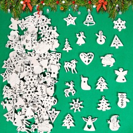 HOWAF 100 Wooden Christmas Ornaments, Mini Christmas Confetti Reindeer Snowflake Confetti, Christmas Tree Decorations Hanging Ornaments for DIY Craft Christmas Decorations, Christmas Table Decoration