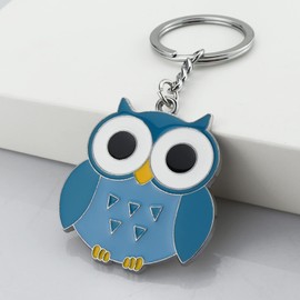 DragonX2 Creative Owl Keychain Owl Key Fob, Metal Cute Owl Colourful Keyring Cartoon Owl Keychain, Suitable for Couples, Friends, Bosom Friends, Best Friends, Family Members (Blue and Red)