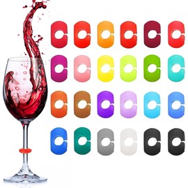 Maitys 24 Pieces Wine Glass Charms Silicone Drink Markers for Glass Wine Charms for Stem Glasses Champagne Flutes Cocktails, Martinis,Stem Glasses Tasting Party Christmas New Year Party,24 Colors