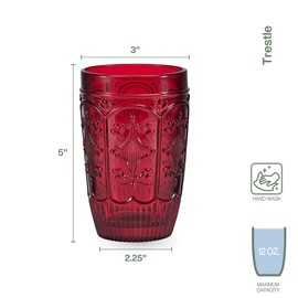 Fitz and Floyd Fitz & Floyd Trestle Highball Tumbler Cups, Set of 4, Red