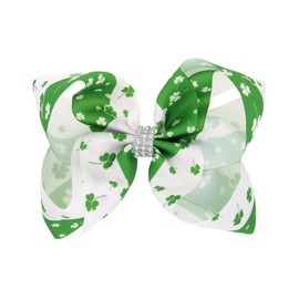 Koolgil Girl's St. Patrick's Day Bowknot Hair Clip Four Leaf Clover Children's Duck Beak Clip Hair Accessories (Style B)