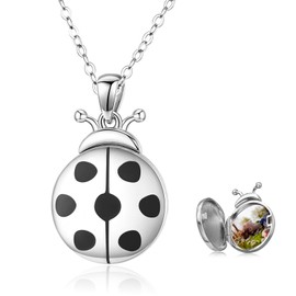 Ladybird Heart Locket Chain 925 Sterling Silver Dog Paw / Otter/Whale Photo Box Amulet Heart Pendant Necklace for Opening Necklace Gift for Children Girls Women, Sterling Silver
