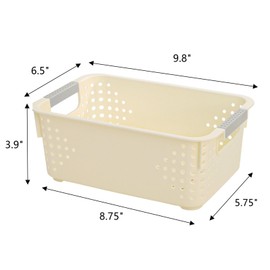 Frcctre 8 Pack Plastic Storage Baskets, Small Pantry Organizer Basket Bins Household Organizers with Handle for Kitchen Cabinet Countertop Bedroom Bathroom, 9.75"L x 6.5"W x 4"H, Off-white