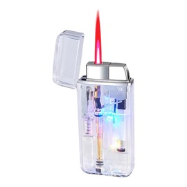 NIVEK Transparent Lighter, Light Up Glow in The Dark Lighter Pink Flame Jet Torch Refillable Cool Lighters (Clear Transparent)
