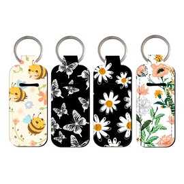 DMLSKY Lip Balm Holder Keychain, Sleeve Pouch for Mini Lipstick, Cute Portable Key Chain Accessories for Lip Balm, Lip Gloss or Lipstick （Flowers & Bee）