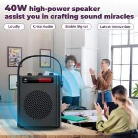 YOCEWECA 40W Bluetooth 5.3 Voice Amplifier with Headset Mirophone & Handheld Mic, Portable Rechargeable PA System for Teachers & Events,Wireless Karaoke Speaker with 4 Sound Effects for Guitar S95